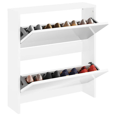 Vidaxl -Schuhschrank zwei -Layer mit Spiegel 63x17x67 cm weiß