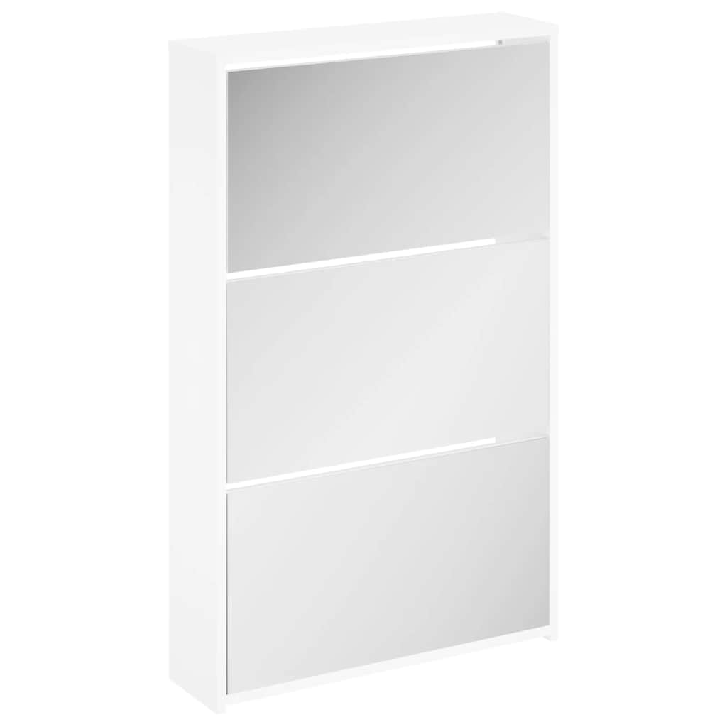 Vidaxl Schuhschrank drei Schicht mit Spiegel 63x17x102.5 cm Weiß