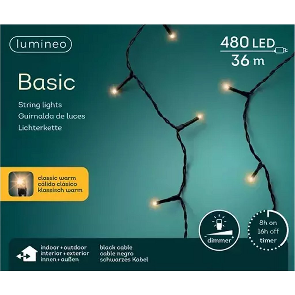 Lumineo Basic LED-Weihnachtsbeleuchtung 36 m schwarz IP44 klassisch warm