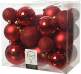 Decoris Decoris Weihnachtskugeln Kunststoff 6-8-10 cm Rot 26 Stück
