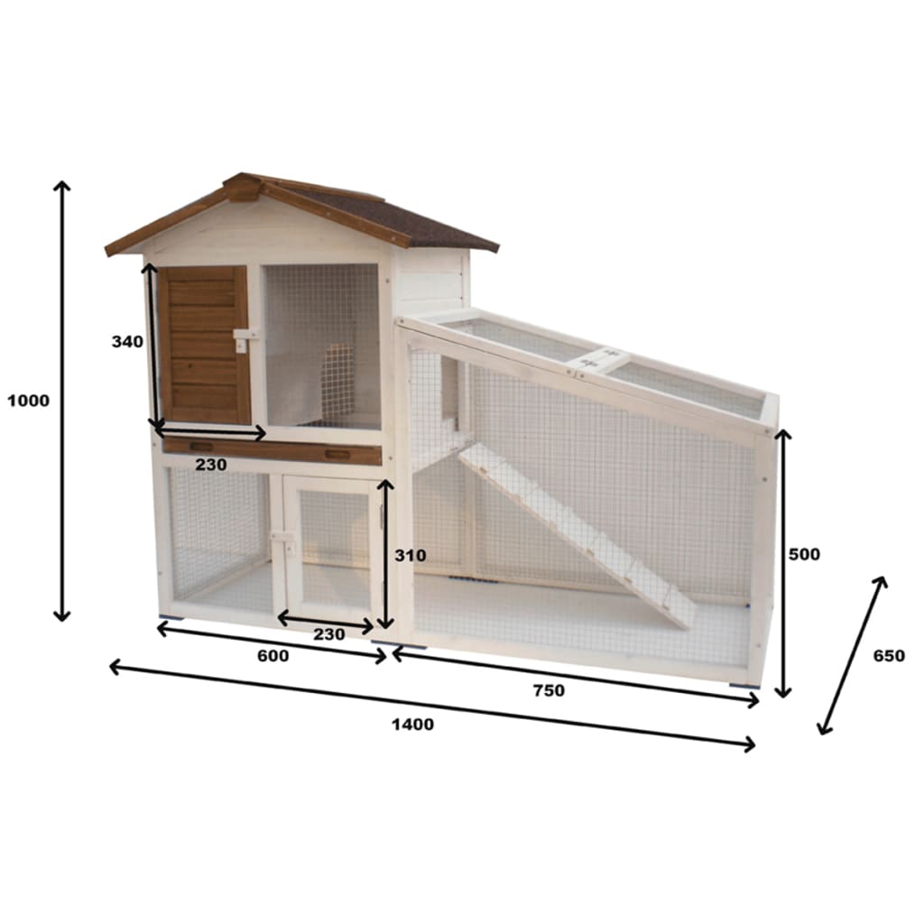 @Pet Rabbit Hok Tommy 140x65x100 cm Weiß und Brown 20072