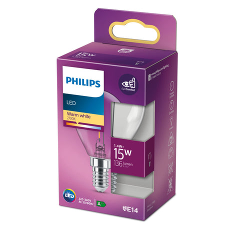 Philips LED-Kugellampe transparent – 15 W – E14 – warmweißes Licht