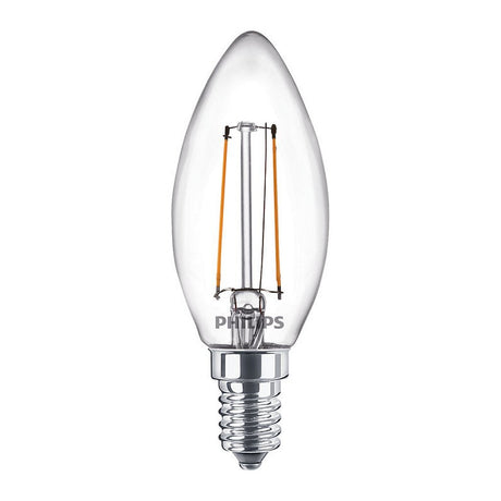 Philips LED-Lampe – Kerzenlampe mit E14-Fassung – warmweißes Licht: 2700 K – 25 W – klares Glas