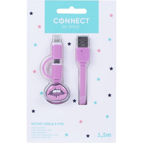 Kangaro k-58191006 dresz 2in1 Micro-USB-Ladekabel + Pin-Lippen rosa