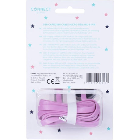 Kangaro k-58191006 dresz 2in1 Micro-USB-Ladekabel + Pin-Lippen rosa