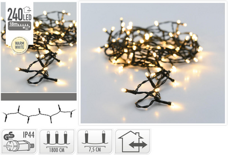 Kein Feuer Weihnachts-LED-Beleuchtung außen, 240 LED warmweiß 0,5 cm Licht 7,5 cm zwischen den Lichtern, IP44 | 2 Stk