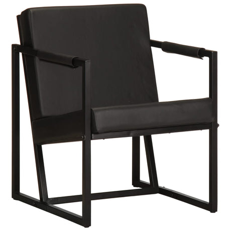 Vidaxl fauteuil echt leer zwart