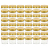 Vidaxl -Marmeladengläser mit goldgeläuteten Deckeln 48 Stcs 110 ml Glas