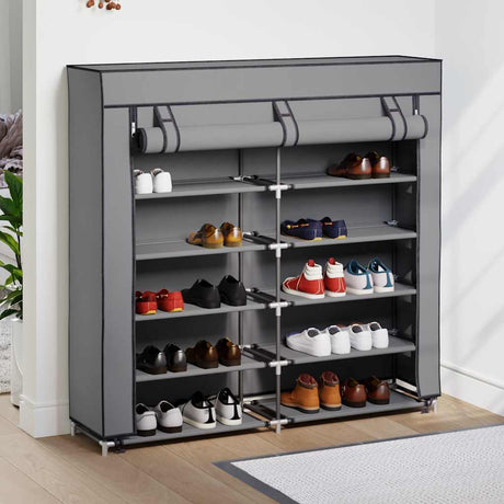 Vidaxl -Schuhschrank mit Abdeckung 115x28x110 cm Stoff grau