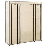 Vidaxl kledingkast met vakken en stangen 150x45x176 cm stof crème
