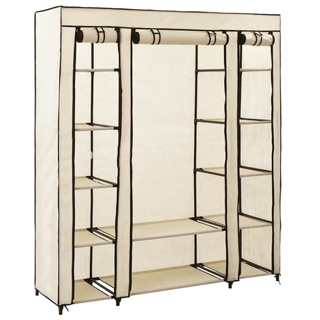 Vidaxl kledingkast met vakken en stangen 150x45x176 cm stof crème