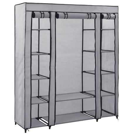 Vidaxl kledingkast met vakken en stangen 150x45x176 cm stof grijs