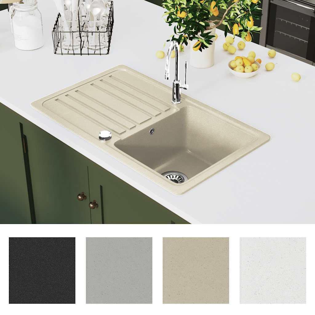 VidaXL Spüle Einzelbecken Granit Beige