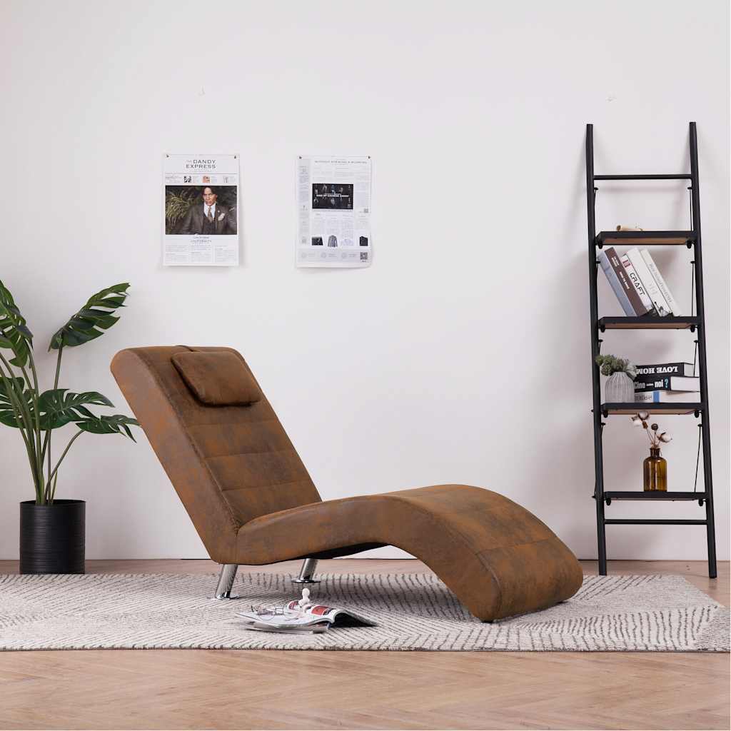 Vidaxl chaise longue met kussen kunstsuède bruin
