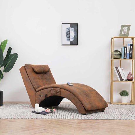 Vidaxl massage chaise longue met kussen kunstsuède bruin