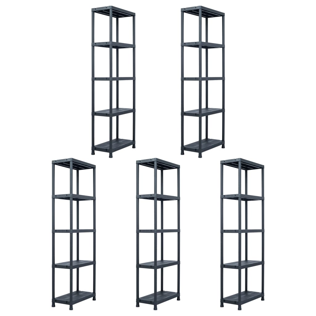VIDAXL -LAGE RACKS 5 PCS 125 kg 60x30x180 cm Kunststoff Schwarz
