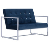 Vidaxl tweezitsbank met armleuningen chroom en fluweel blauw