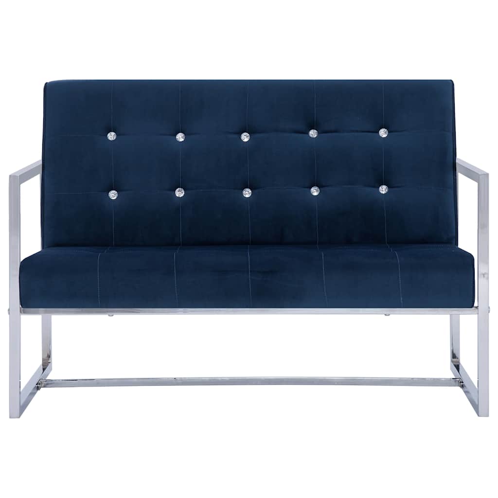 Vidaxl tweezitsbank met armleuningen chroom en fluweel blauw