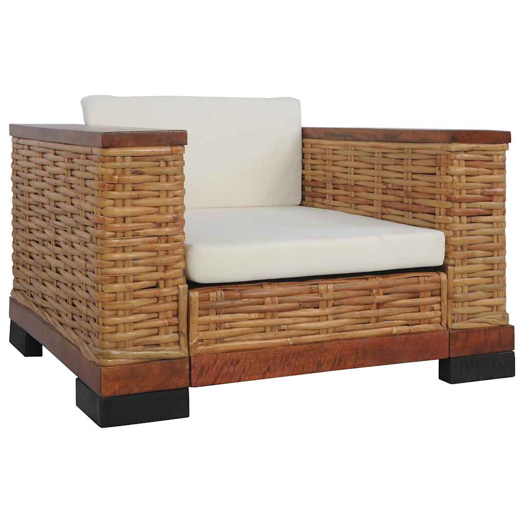 Vidaxl fauteuil met kussens natuurlijk rattan bruin