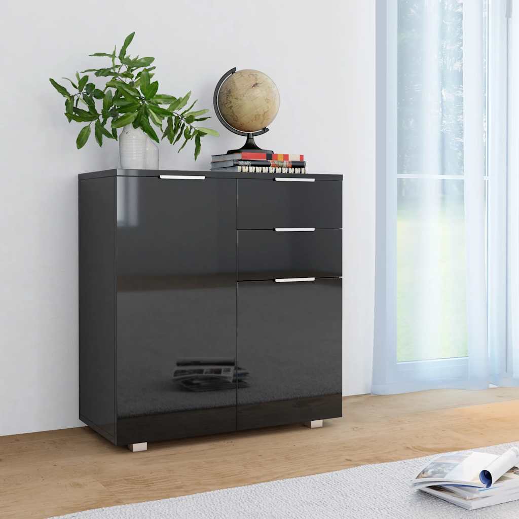 Vidaxl dressoir 71x35x80 cm spaanplaat hoogglans zwart