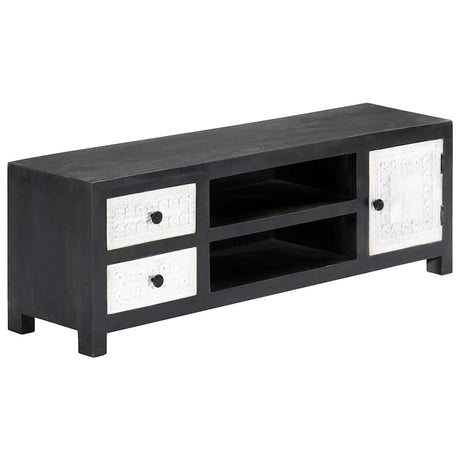 Vidaxl tv-meubel handgesneden 120x30x40 cm massief mangohout grijs wit