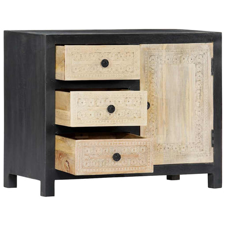 Vidaxl bijzetkast handgesneden 75x35x60 cm massief mangohout grijs