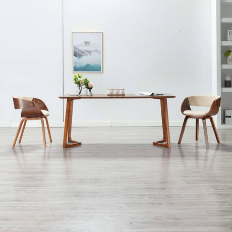 Vidaxl eetkamerstoel gebogen hout en kunstleer crèmekleurig