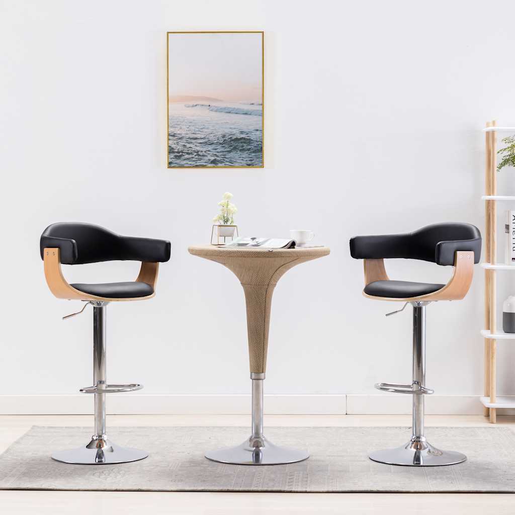 Vidaxl barkrukken 2 st gebogen hout en kunstleer zwart