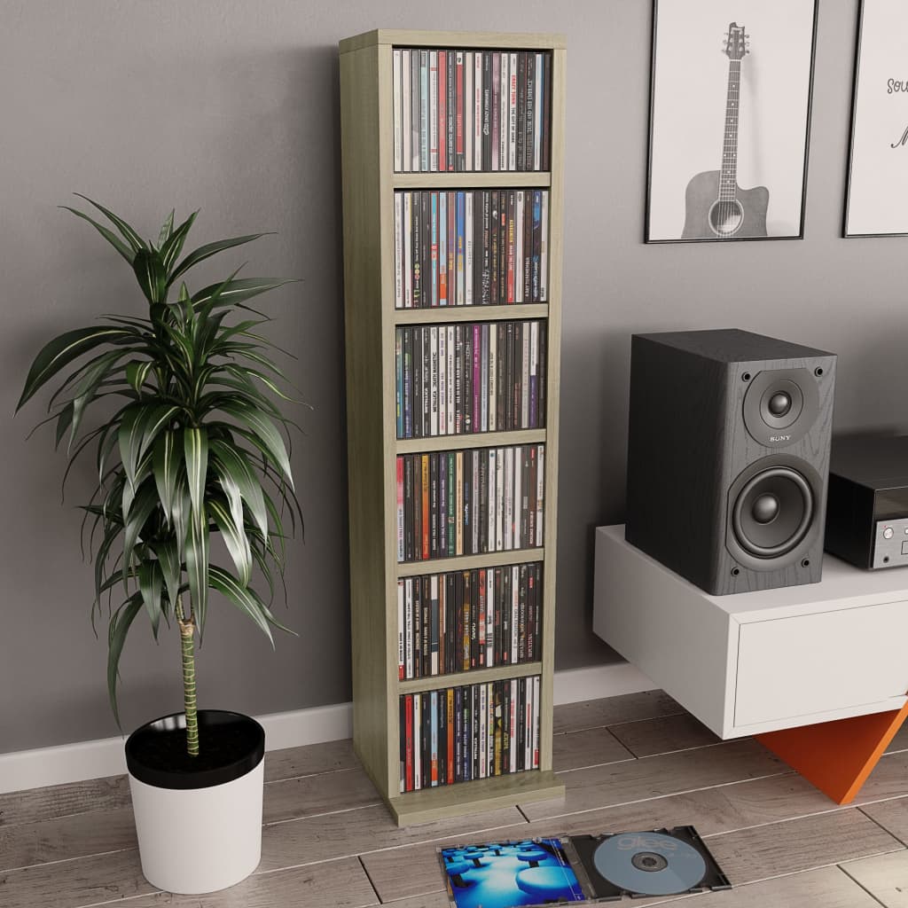Vidaxl cd-kast 21x20x88 cm bewerkt hout sonoma eikenkleurig