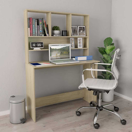 Vidaxl bureau met schappen 110x45x157cm bewerkt hout sonoma eikenkleur