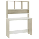 Vidaxl bureau met schappen 110x45x157cm bewerkt hout wit en eikenkleur