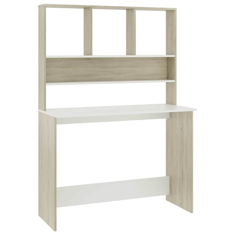 Vidaxl bureau met schappen 110x45x157cm bewerkt hout wit en eikenkleur