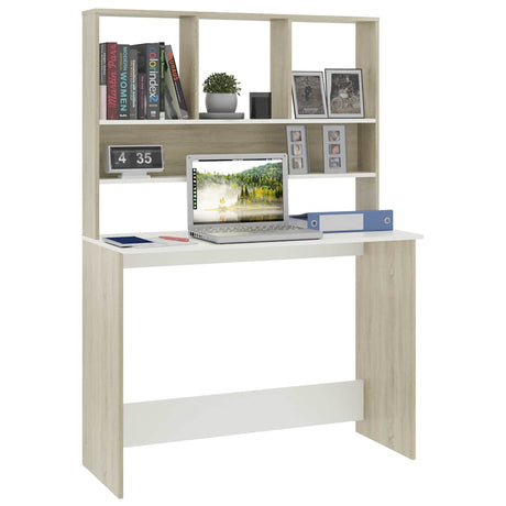 Vidaxl bureau met schappen 110x45x157cm bewerkt hout wit en eikenkleur