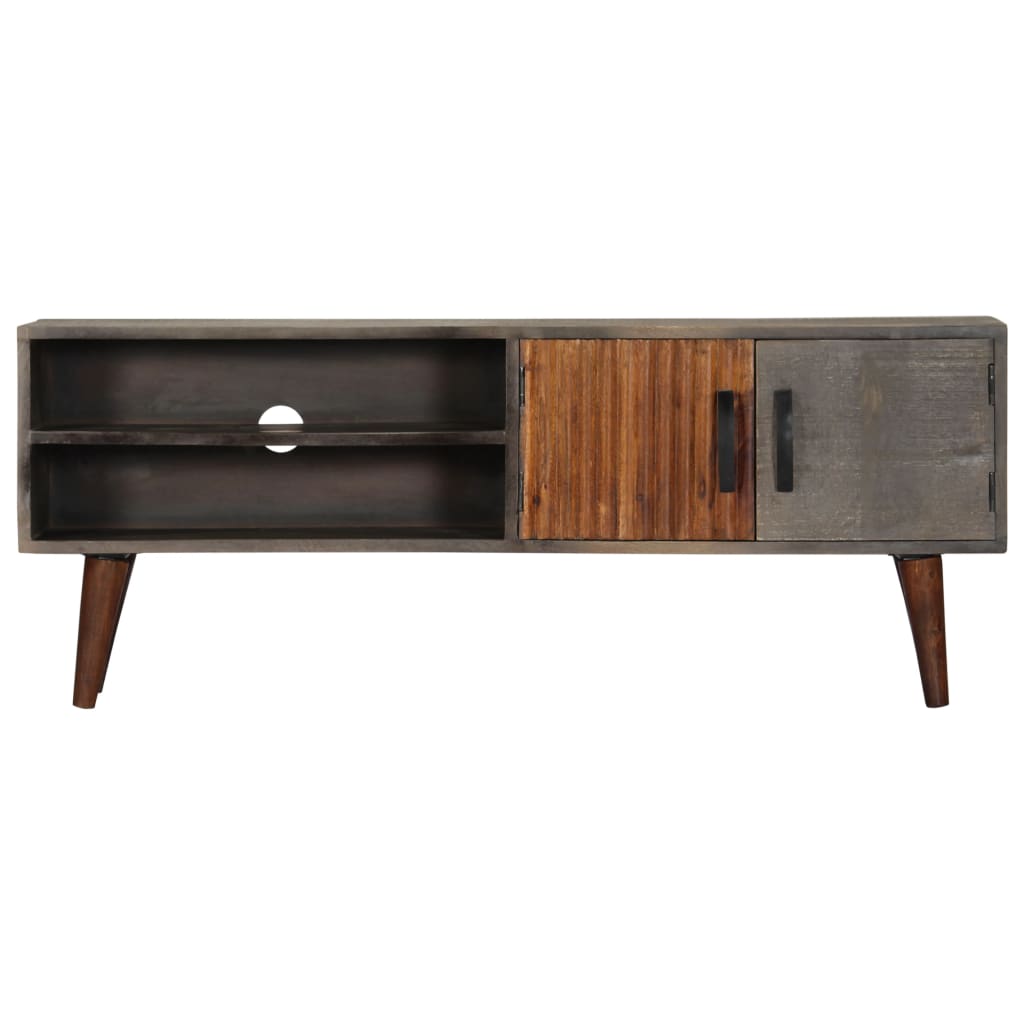 Vidaxl tv-meubel 130x30x46 cm massief ruw mangohout grijs
