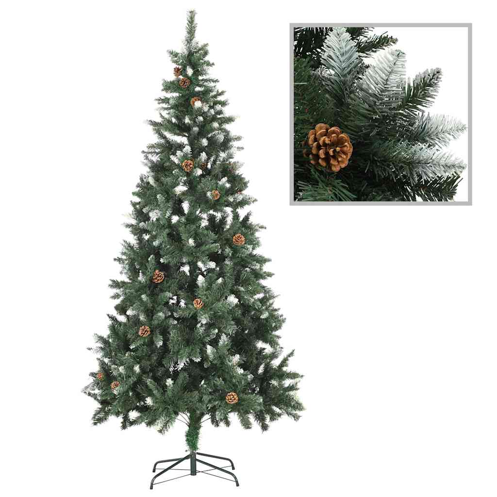 Vidaxl Kunstkerstboom mit Kiefernkegeln und weißem Glitzer 210 cm