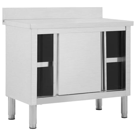 VIDAXL-Arbeitstisch mit Schiebetüren 100x50x (95-97) cm Edelstahl