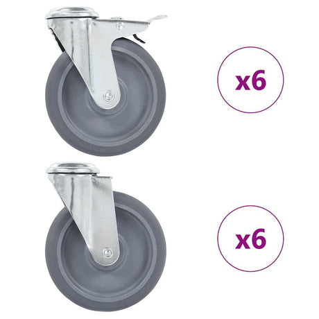 Vidaxl 12 st zwenkwielen met boutgaten 125 mm