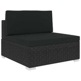 Vidaxl middenbank 1 st met kussens poly rattan zwart