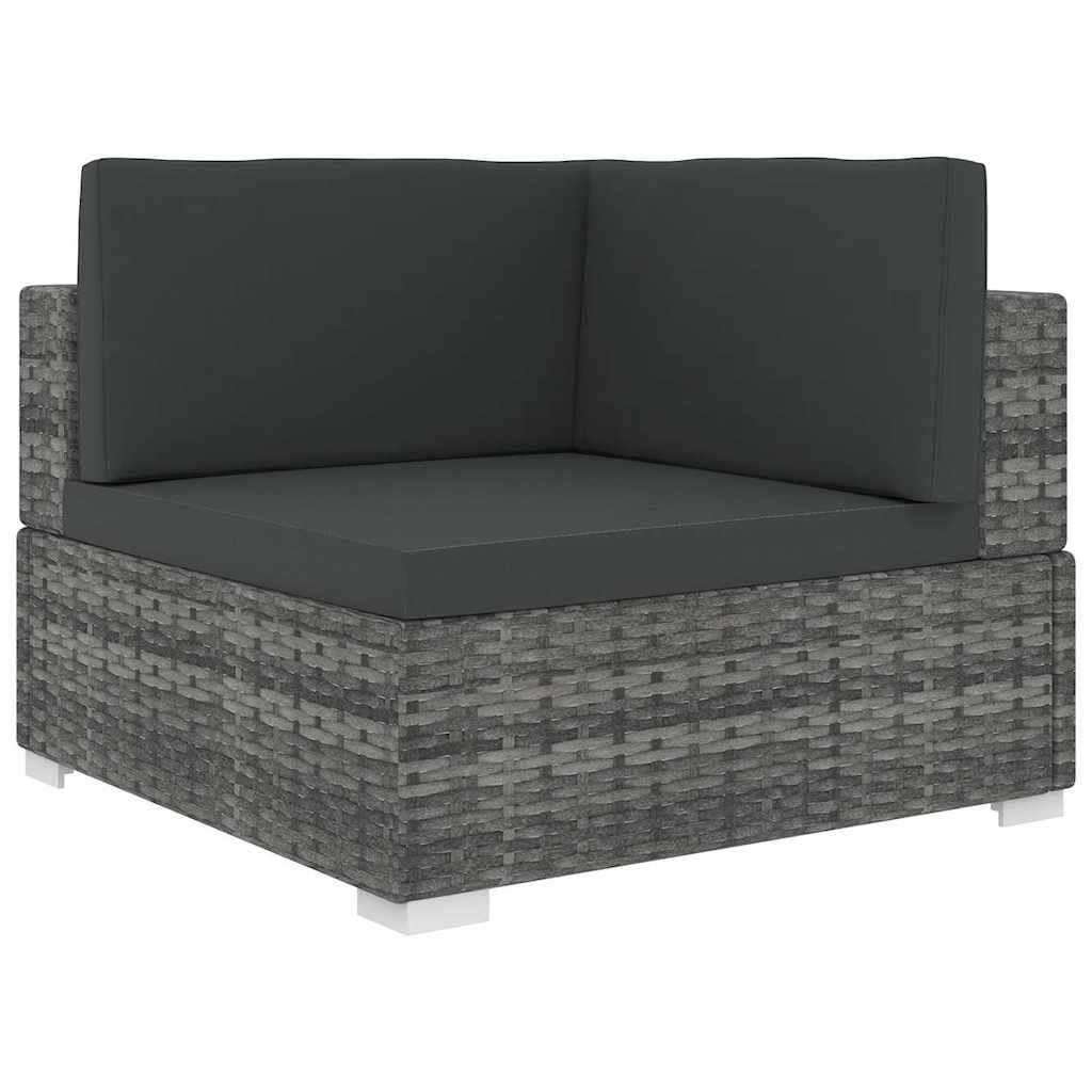 Vidaxl hoekbank 1 st met kussens poly rattan grijs