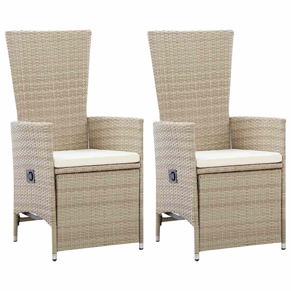 Vidaxl tuinstoelen 2 st verstelbaar met kussens poly rattan beige