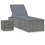 Vidaxl ligbed met kussen en theetafel poly rattan grijs