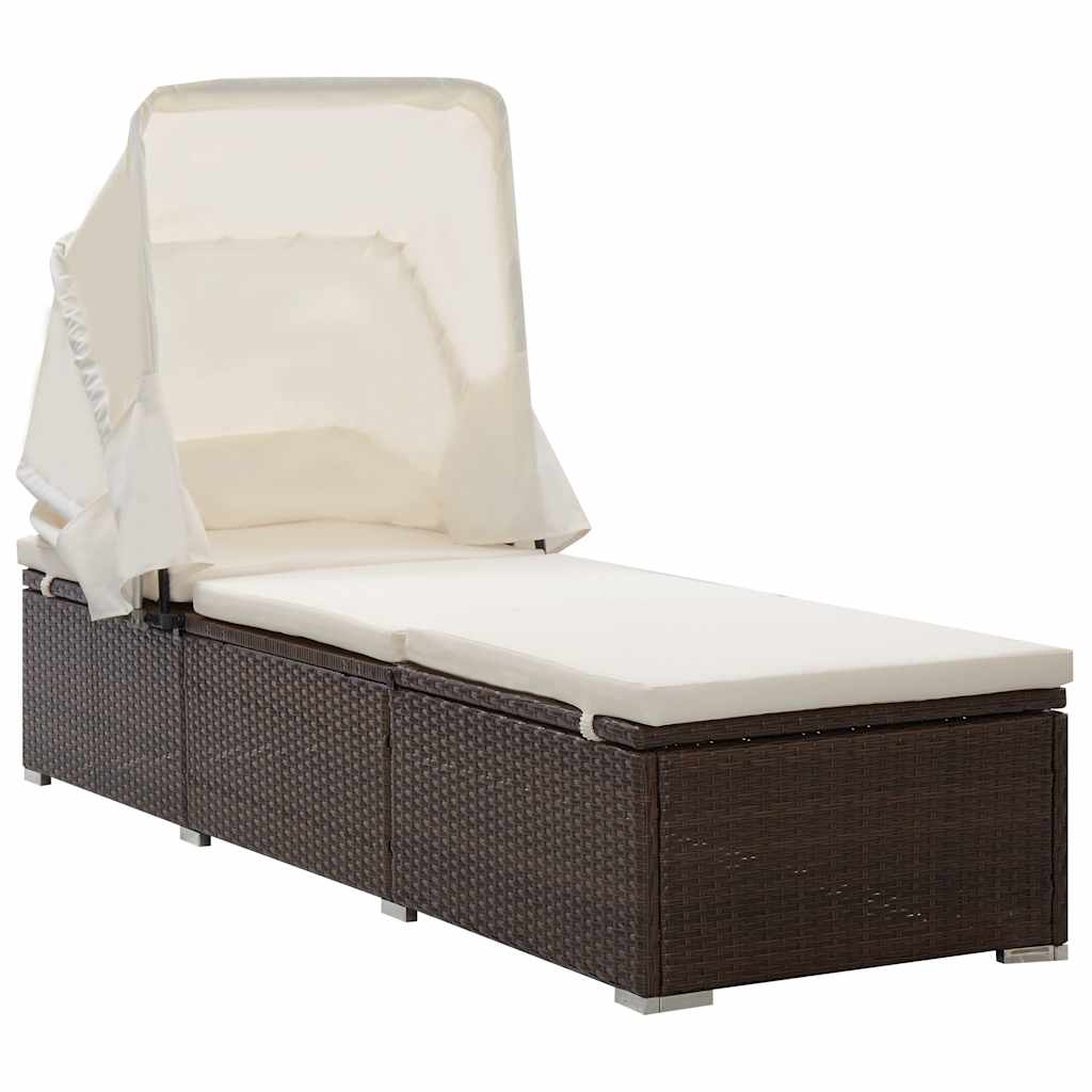 Vidaxl ligbed met luifel en kussen poly rattan bruin