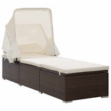 Vidaxl ligbed met luifel en kussen poly rattan bruin