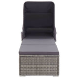 Vidaxl ligbed met luifel en kussen poly rattan grijs