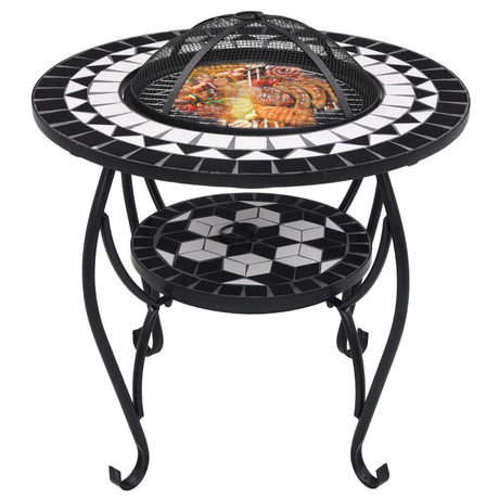 Vidaxl Feuertisch Mosaik 68 cm Keramik Schwarz und Weiß