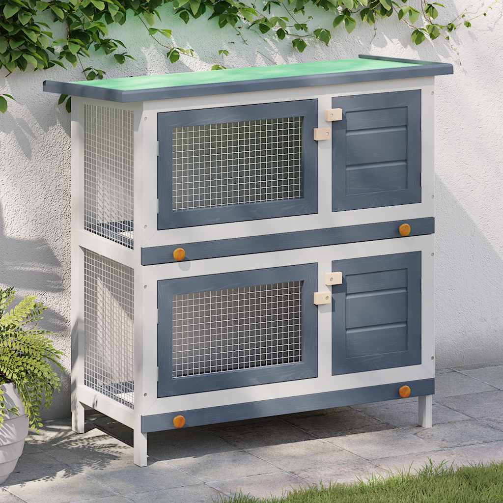 Vidaxl -Kaninchenhütte für Außenseite mit 4 Türen Holzgrau