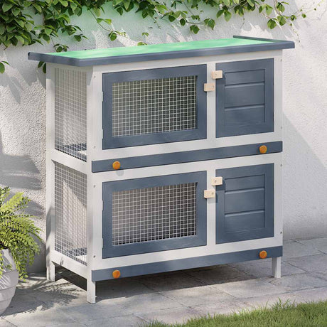 Vidaxl -Kaninchenhütte für Außenseite mit 4 Türen Holzgrau