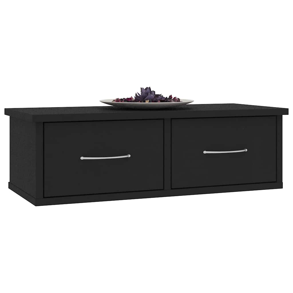 Vidaxl wandschap met lades 60x26x18,5 cm bewerkt hout zwart