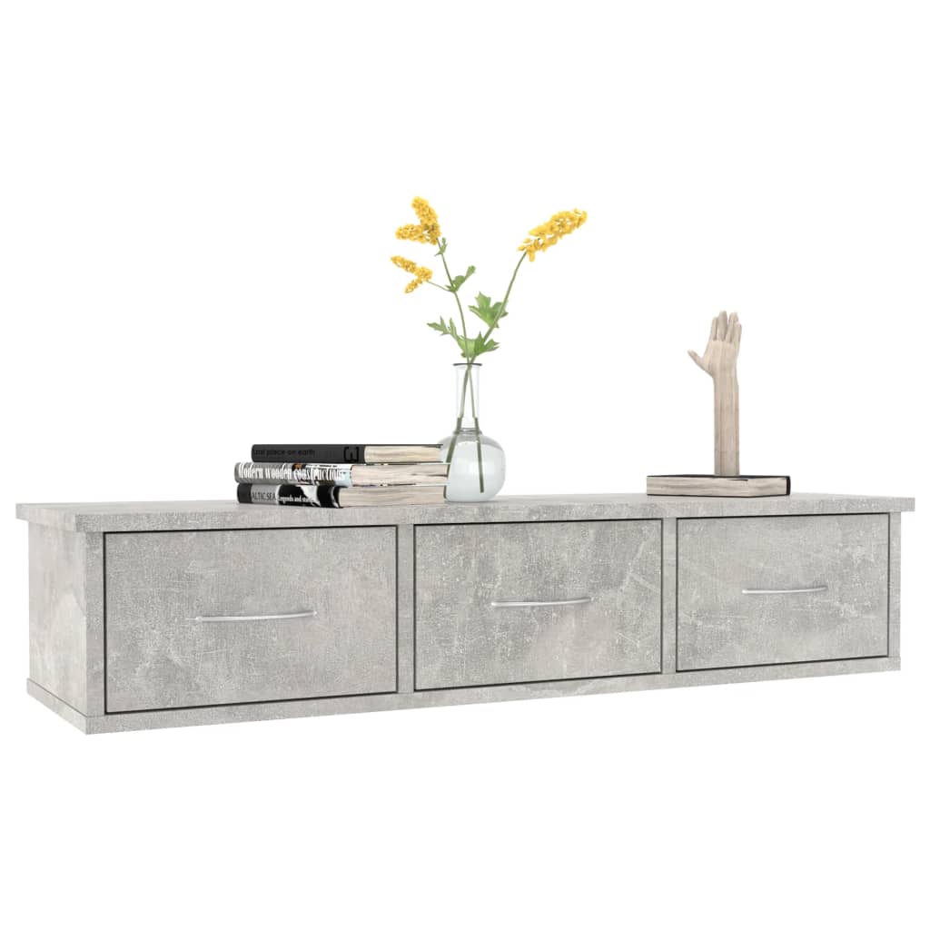 Vidaxl wandschap met lades 88x26x18,5 cm bewerkt hout betongrijs