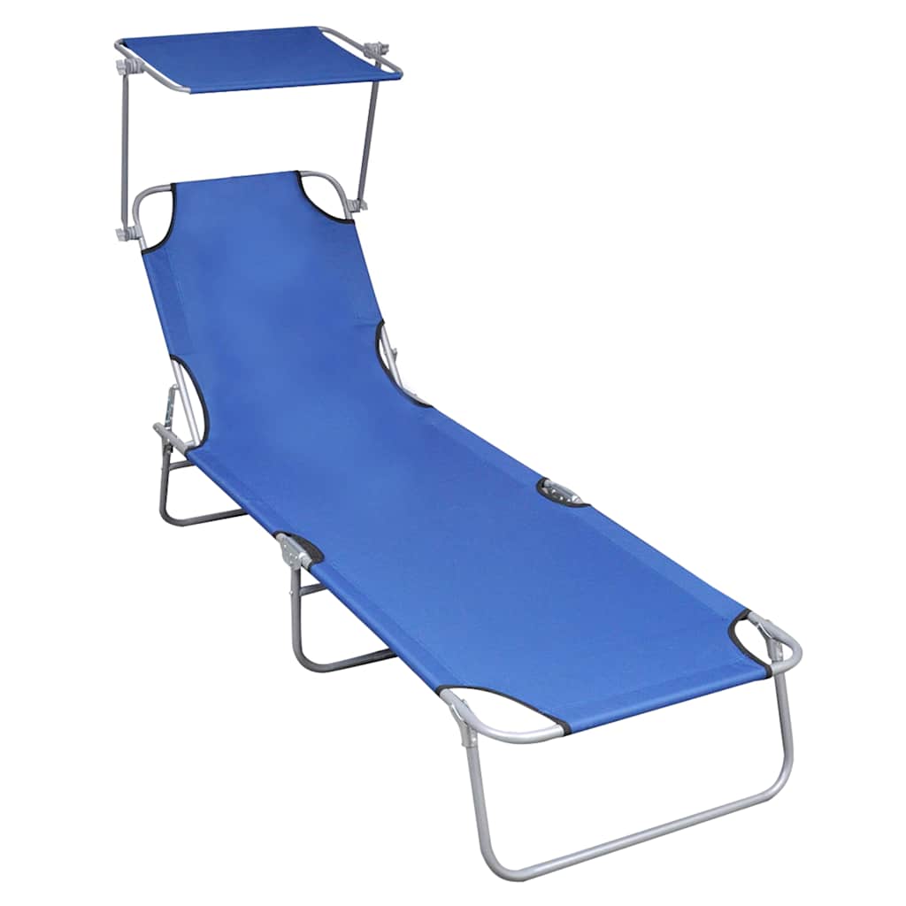 Vidaxl ligbed inklapbaar met luifel aluminium blauw